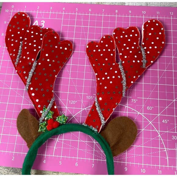 VTG 90s I Believe In Santa Claus Baseball Cap Red Reindeer Antler Headband Set - Picture 11 of 16